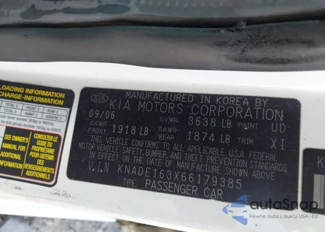 2006 Kia Rio Sx z USA, uszkodzony, nr VIN KNADE163X66179385